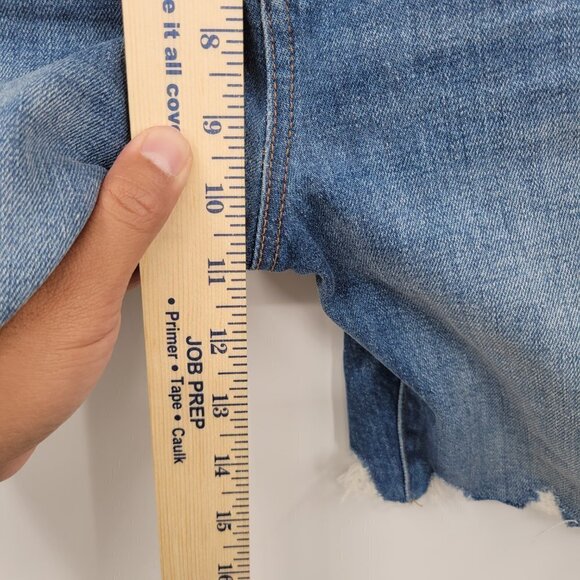 Madewell Womens Blue High Rise Denim Mid Length Shorts Raw Hem Size 26 - Picture 7 of 14